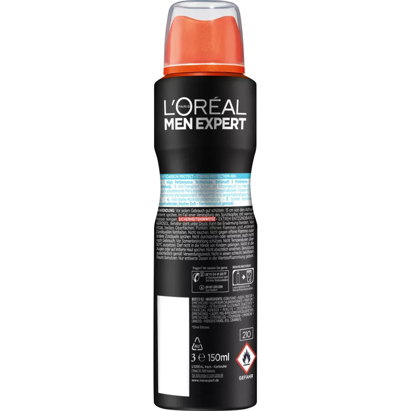 L'ORÉAL PARIS MEN EXPERT Deodorant Spray Carbon Protect 5 in 1, 150 ml
