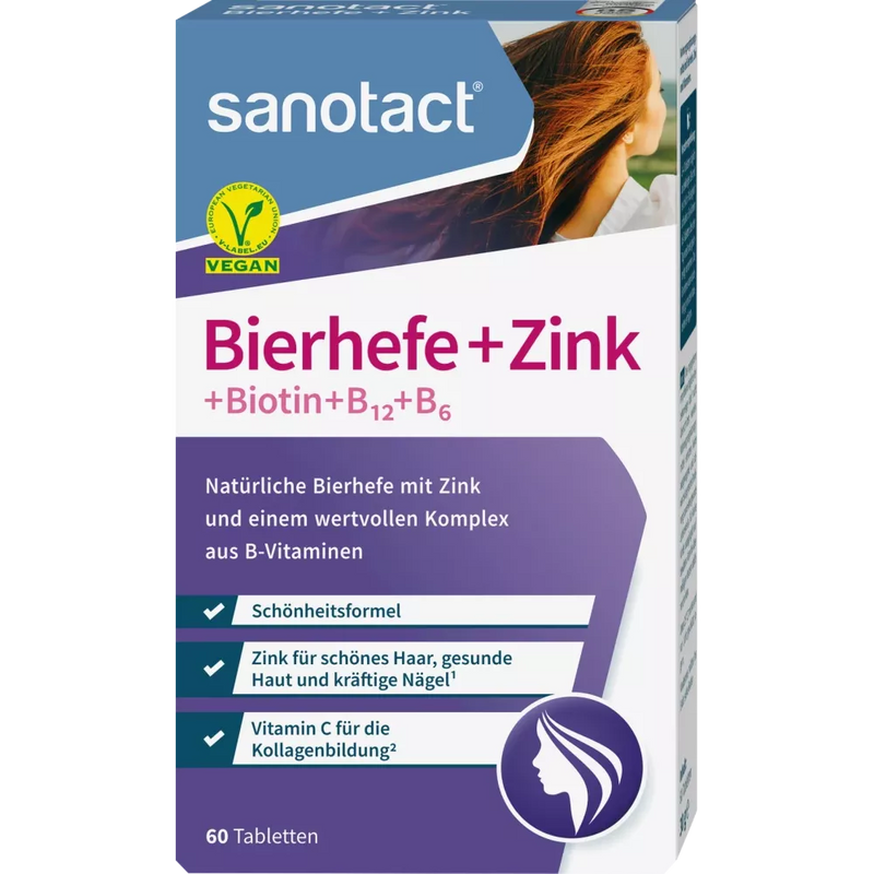sanotact Biergist + zink tabletten 60 stuks, 30 g