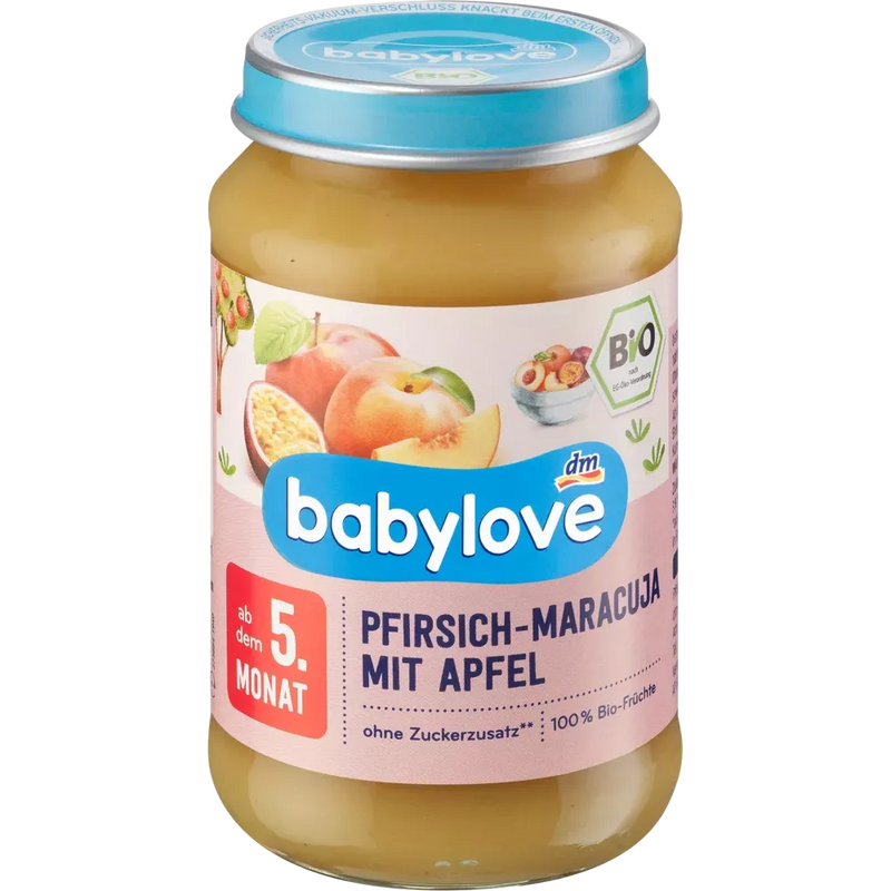 babylove Babymaaltijd 5+ Maanden Perzik-passievrucht met appel 100% biologische kwaliteit 190g