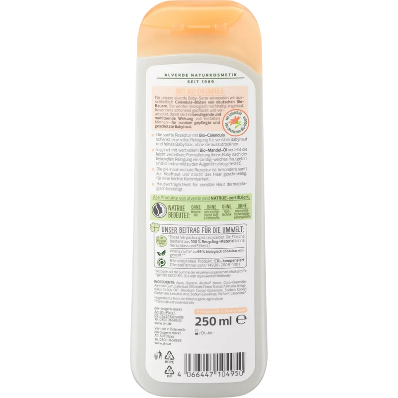 alverde NATURKOSMETIK Baby Wash Lotion & Shampoo Organic Calendula, 250 ml