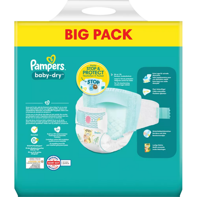 Pampers Luiers Baby Dry Gr.5+ Junior Plus (12-17 kg), grootverpakking, 56 stuks.
