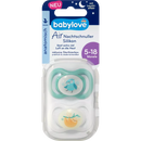 Sucette en silicone babylove Air Night, anatomique, bleu/blanc, taille 2, 5-18 mois, 2 pièces.