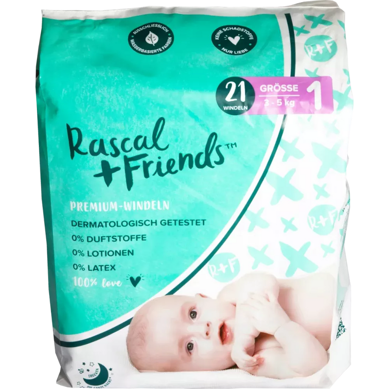 Rascal+Friends Baby Luiers maat 1, 3-5 kg, 21 stuks