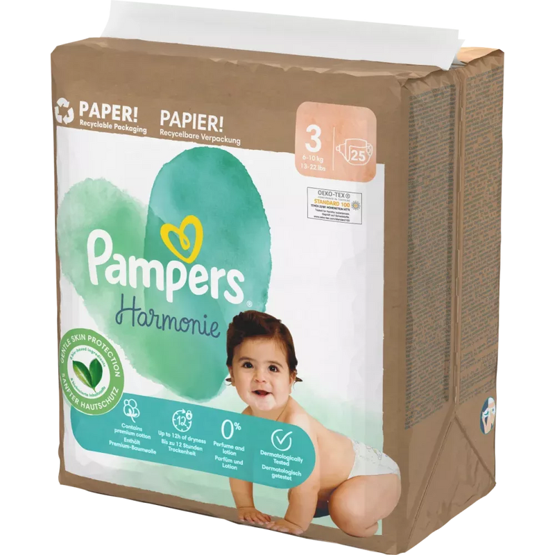 Couches Pampers Harmonie taille 3 Midi (6-10 kg), 25 pièces.