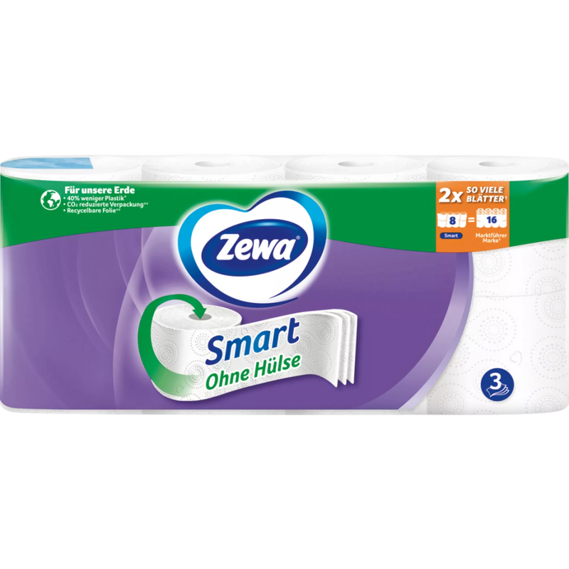 Zewa Toiletpapier Smart 3-laags (8x300 vellen), 8 stuks.