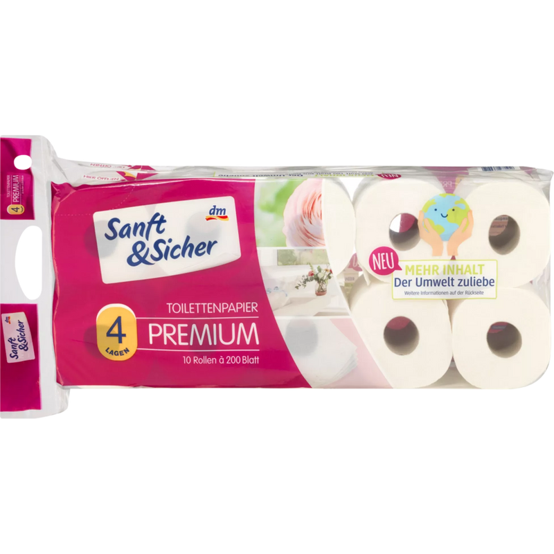 Sanft&Sicher Toiletpapier Premium 4-laags (10x200 vellen), 10 stuks.