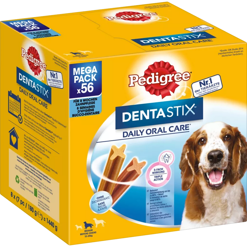 Pedigree Chewy hondengebitsverzorging DentaStix voor middelgrote honden, Multipack (8x7 stuks), 1,44 kg