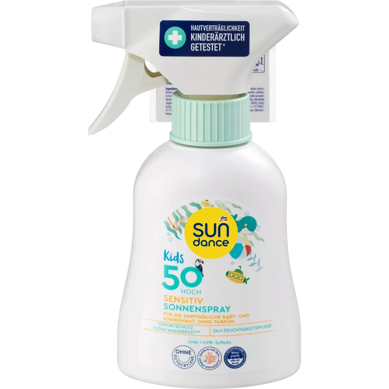 SUNDANCE Sun Spray Kids Sensitive SPF 50 + Gratis 3 Verpakkingen Tattoos, 200 ml
