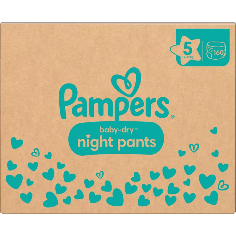 Pampers Babybroekjes nacht Babybroekjes maat 5 (12-17 kg), maandelijkse doos, 160 stuks.