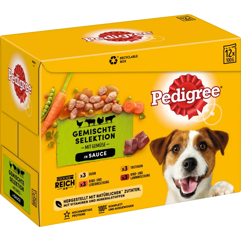 Pedigree Natvoer voor honden Gemengd in saus, Adult, Multipack (12x100 g), 1.2 kg