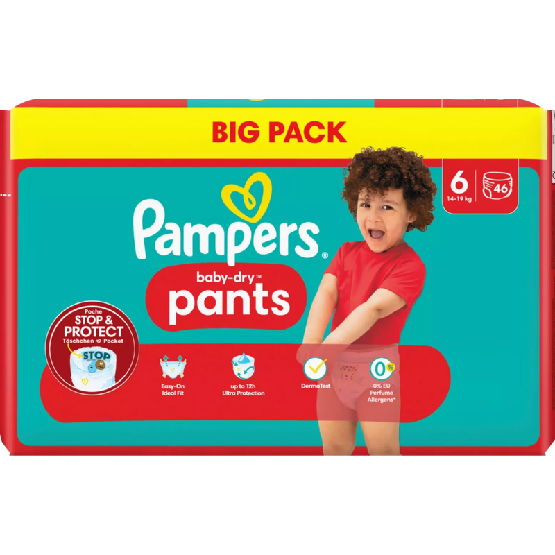 Pampers Babybroekjes Baby Dry Gr.6 Extra Large (14-19 kg), Grootverpakking, 46 stuks.