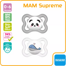 MAM Tétine à Ventouse Supreme Silicone, Gris/Blanc, 0-6 Mois, Lot de 2.