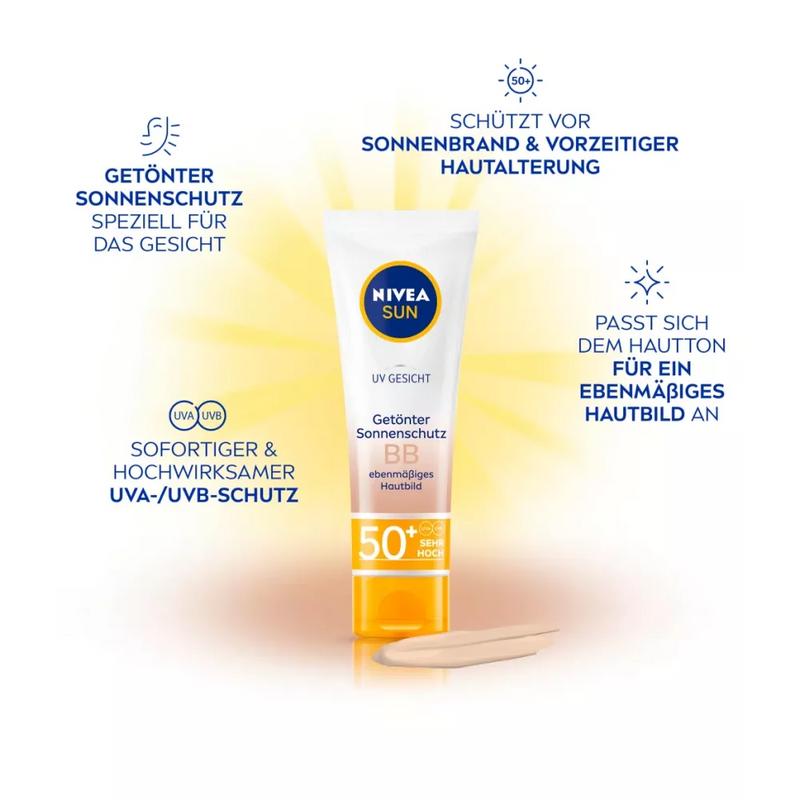 NIVEA SUN BB Cream, getinte zonnecrème gezicht, SPF 50+, 50 ml