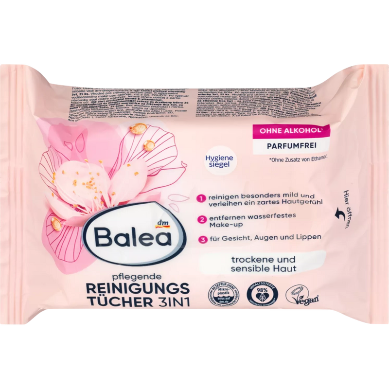 Balea Make-up remover doekjes Nourishing 3in1, 25 stuks.