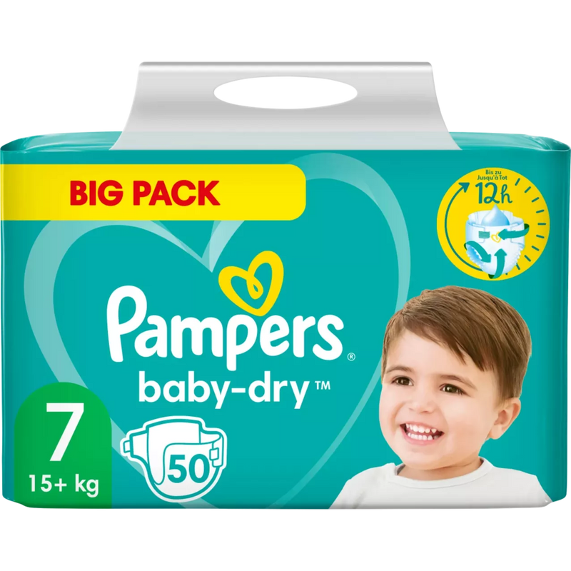 Pampers Baby Dry luiers, maat 7 Extra Large, 15+kg, tweelingverpakking, 50 stuks.