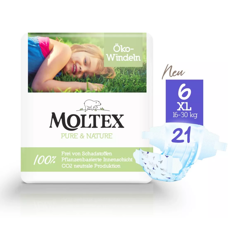 Moltex Luiers Pure & Nature maat 6 XL (16-30 kg), 21 stuks