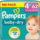 Couches Pampers Baby Dry Gr.4+ Maxi Plus (10-15 kg), paquet en vrac, 62 pièces.