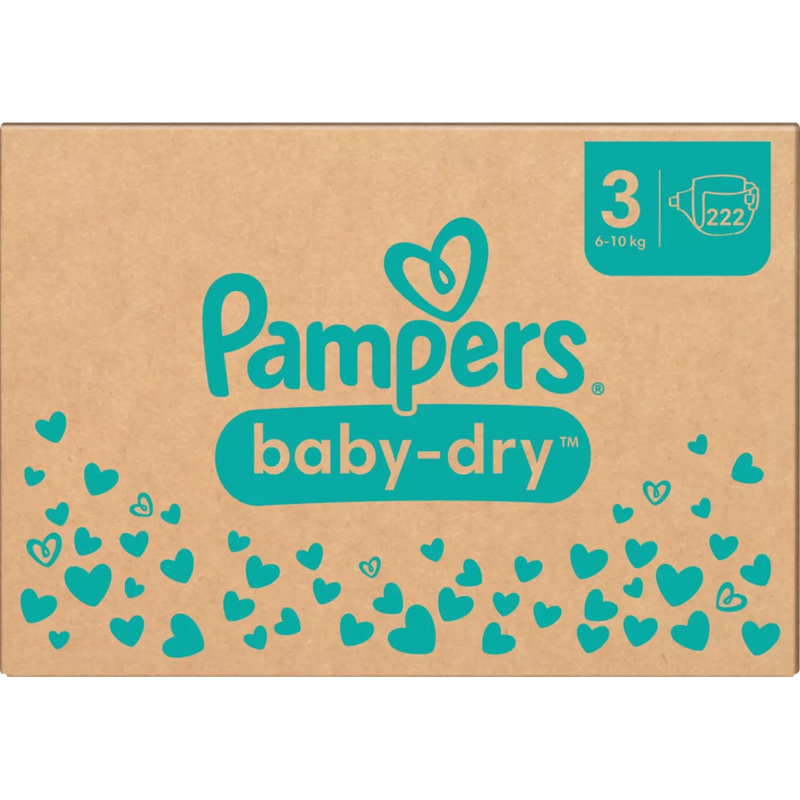 Pampers Luiers Baby Dry maat 3 Midi (6-10 kg), maandelijkse doos, 222 stuks.