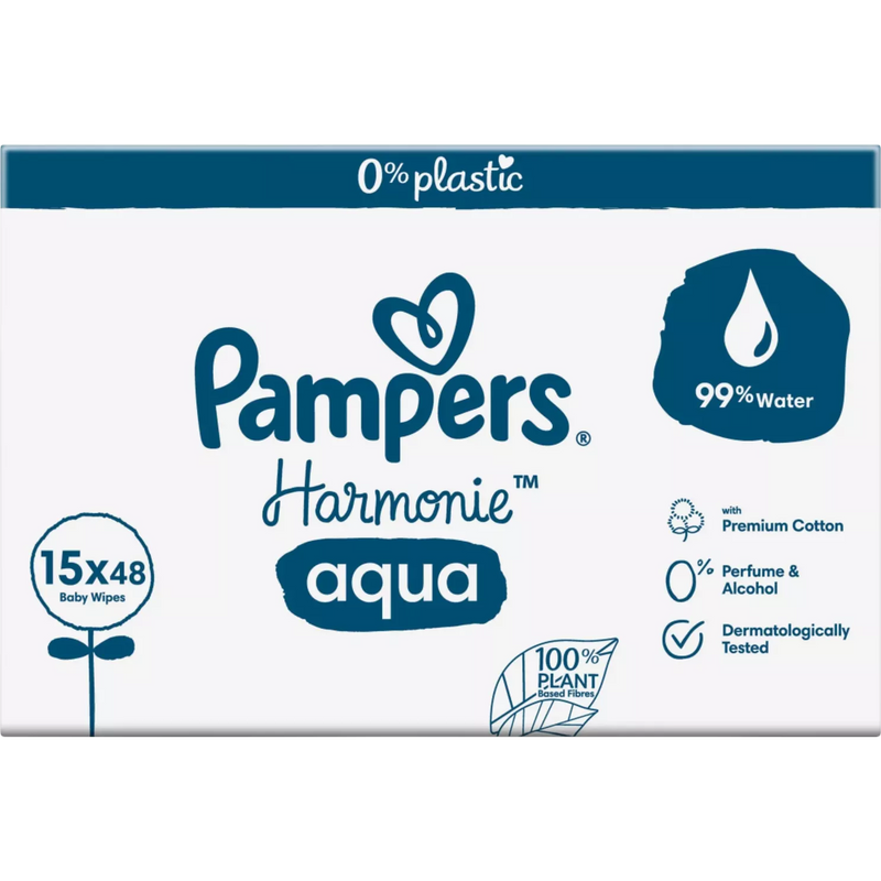 Pampers Harmonie Aqua Billendoekjes (15 x 48 st), 720 stuks