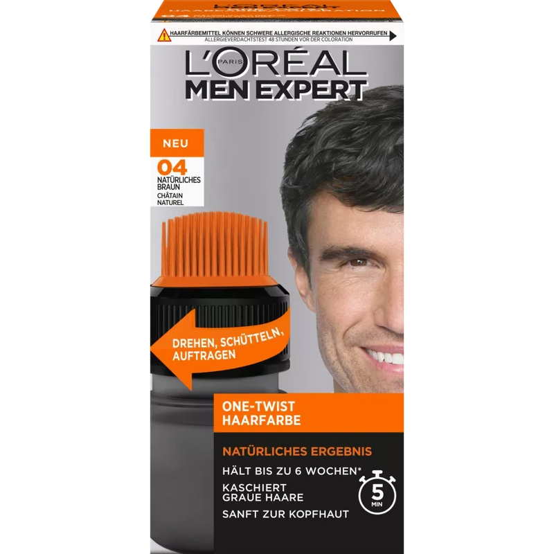 L'ORÉAL PARIS MEN EXPERT Tint One-Twist Haarkleur Natuurlijk Bruin 04, 1 stuk