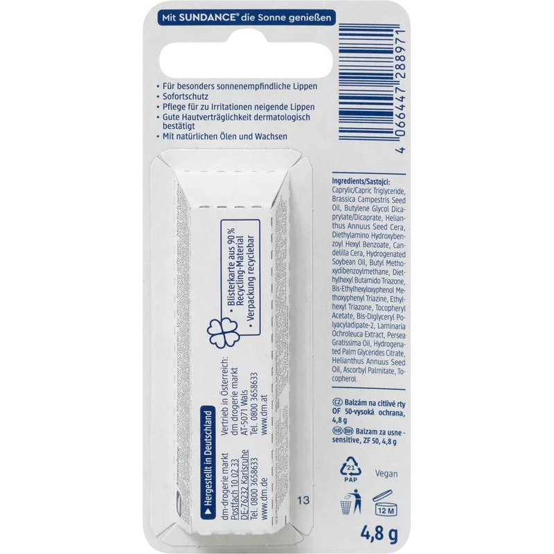 SUNDANCE Lip Care Sensitive SPF 50, 4.8 g