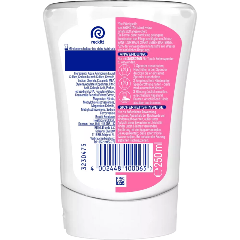 Distributeur de savon Sagrotan No Touch Camomille &amp; Lotus, recharge Hydra Care, 250 ml