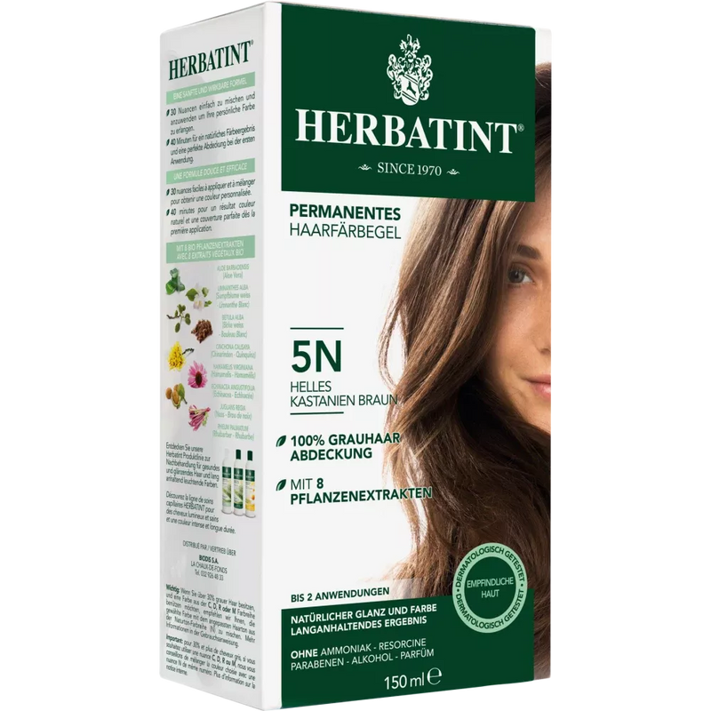 Herbatint Haarkleur gel licht kastanjebruin 5N, 1 stuk