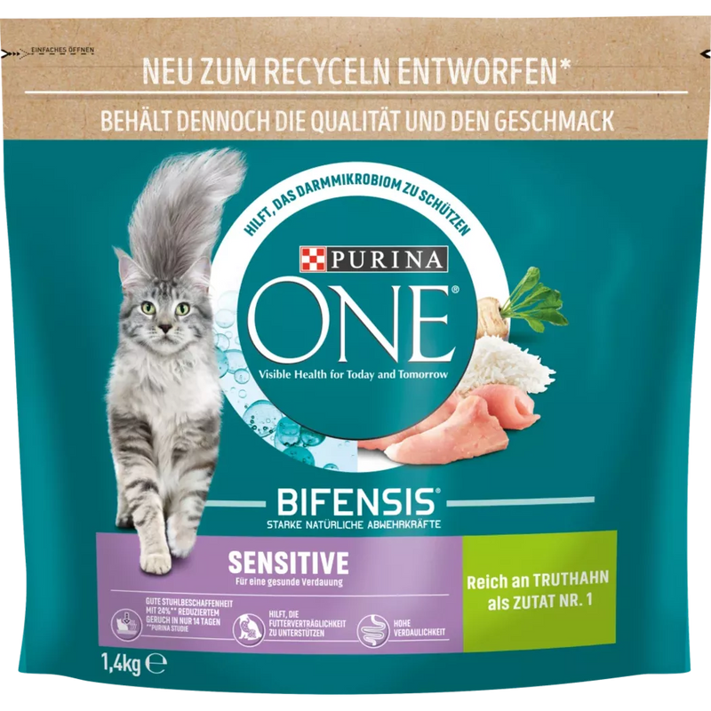 PURINA ONE Droog kattenvoer sensitive met kalkoen & rijst, Adult, 1,4 kg