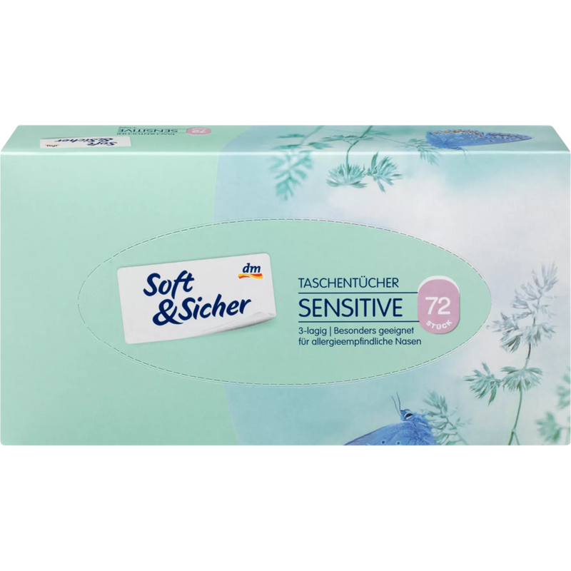 Soft&Sicher Zakdoeken doos sensitive 3ply, 72 stuks.