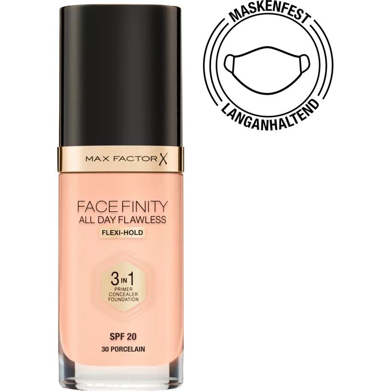 MAX FACTOR Make-up ALL DAY FLAWLESS 3 in 1 FOUNDATION Porselein 30, SPF 20, 30 ml