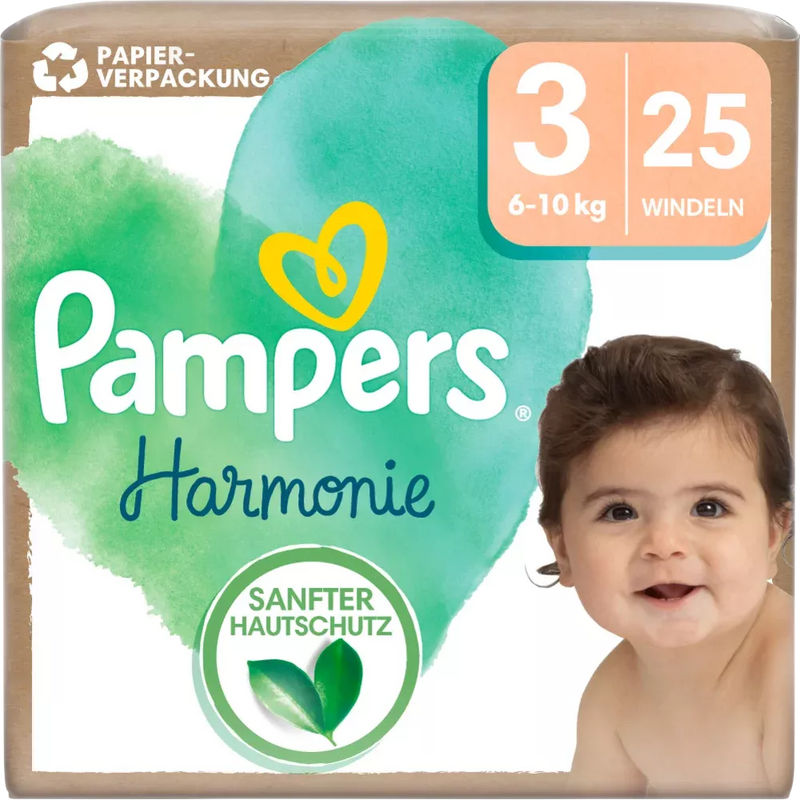 Couches Pampers Harmonie taille 3 Midi (6-10 kg), 25 pièces.