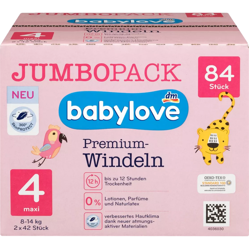 babylove Premium luiers maat 4, Maxi, 8-14 kg, Jumbo Pack, 84 stuks