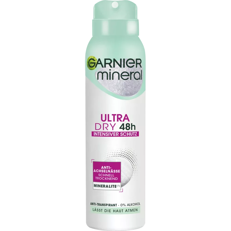 Garnier Mineral Deo Spray Antiperspirant Mineral Ultra Dry 48h, 150 ml