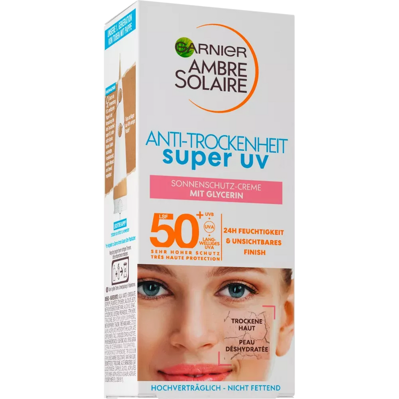 Garnier Ambre Solaire Zonnebrandcrème gezicht, anti-uitdroging super UV, SPF 50+, 50 ml