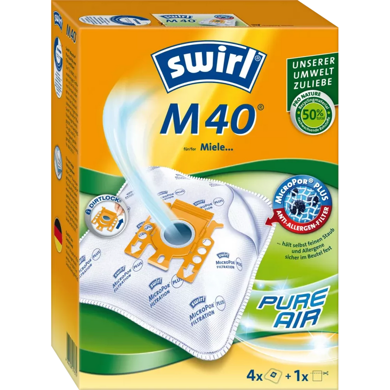 Swirl Stofzuigerzak M40 MicroPor Plus incl. 1 filter, 4 stuks