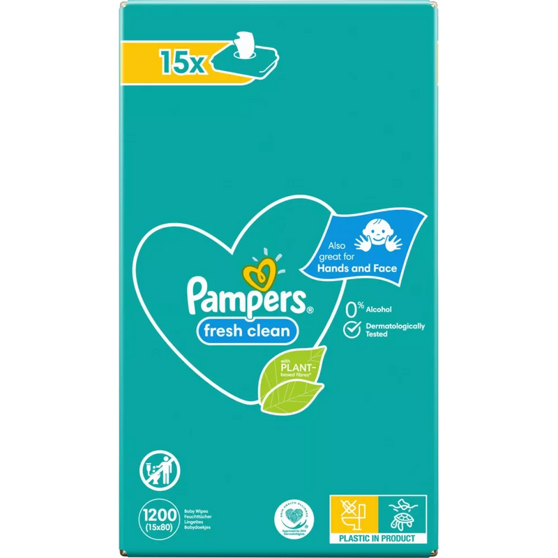 Pampers Natte doekjes Fresh Clean (15x80 stuks), voordeelverpakking, 1200 stuks