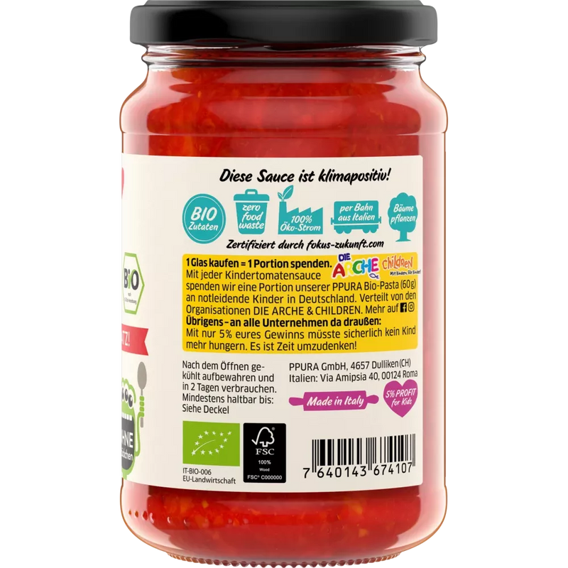 PPURA Tomatensaus voor kinderen, zonder toegevoegde suiker, Sugo, 340 g