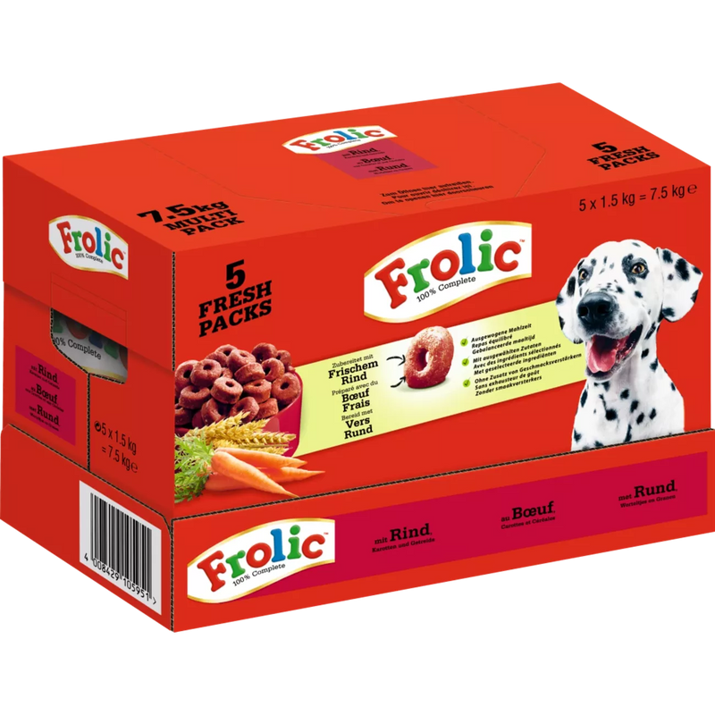 Frolic Honden Droogvoer, Compleet met rundvlees, wortelen & granen, 7,5 kg