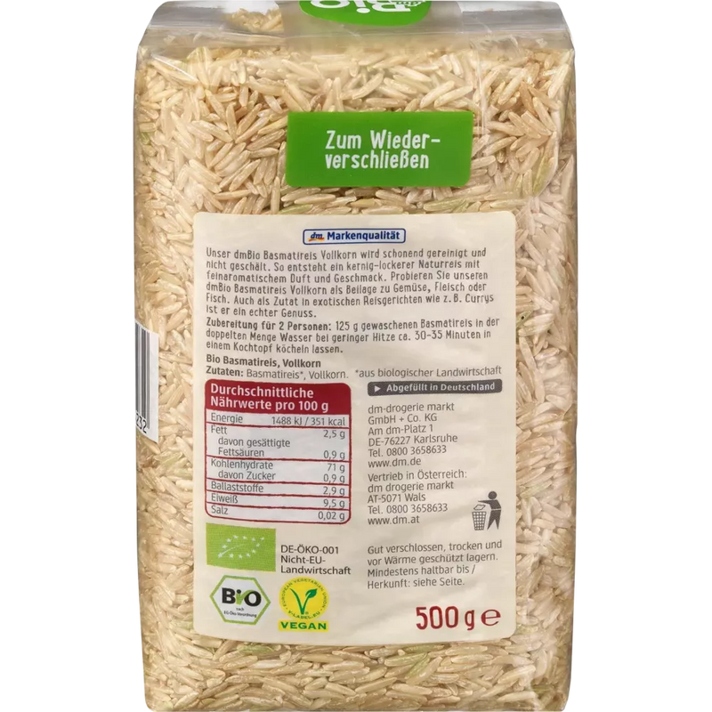 dmBio Rijst, Basmati rijst volkoren, Naturland, 500 g