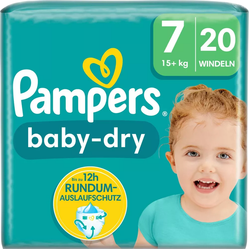 Pampers Luiers Baby Dry maat 7 Extra Large (15+ kg), 20 stuks.