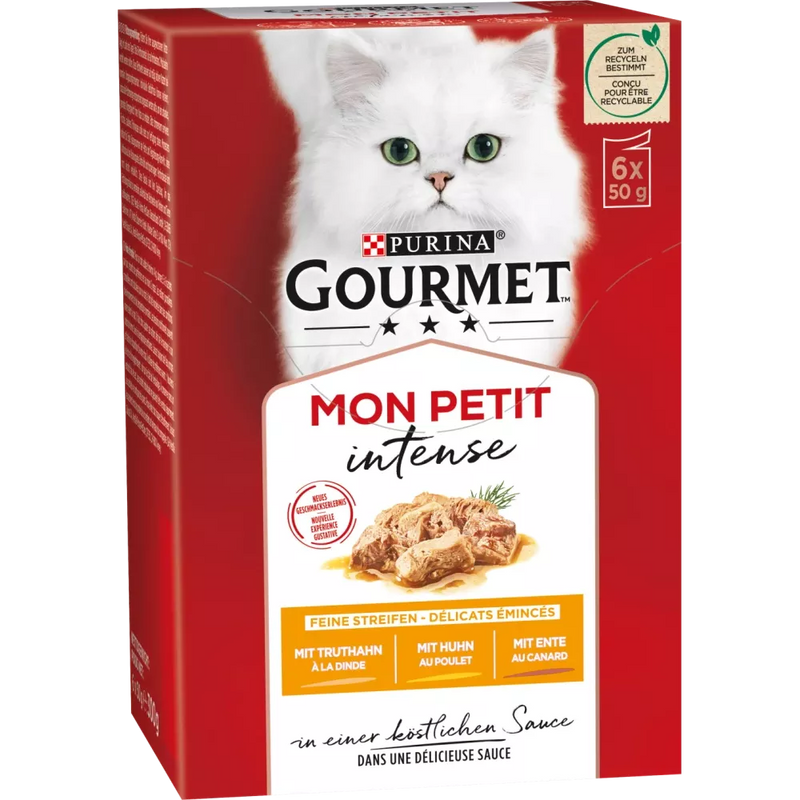 Purina Gourmet Nat kattenvoer met gevogelte, Mon Petit intense, Multipack (6x50 g), 300 g