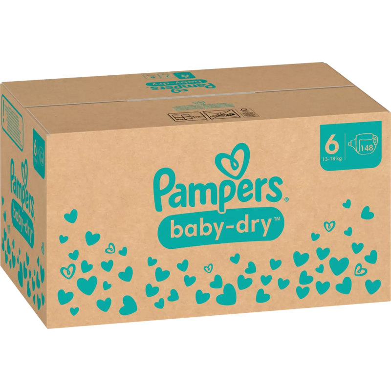 Pampers Luiers Baby Dry Gr.6 Extra Large (13-18 kg), maandelijkse doos, 148 stuks.