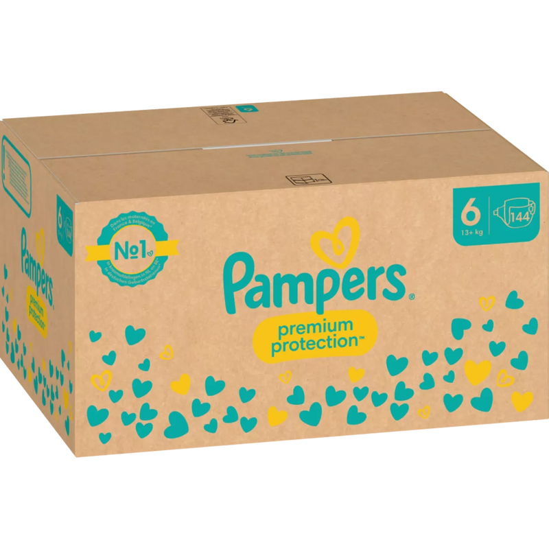 Pampers Luiers Premium Protection Gr.6 Extra Large (13+ kg), maandelijkse doos, 144 stuks.