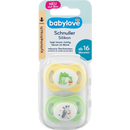 Sucette en silicone babylove, symétrique, jaune/vert, taille 3, à partir de 16 mois, 2 pièces.