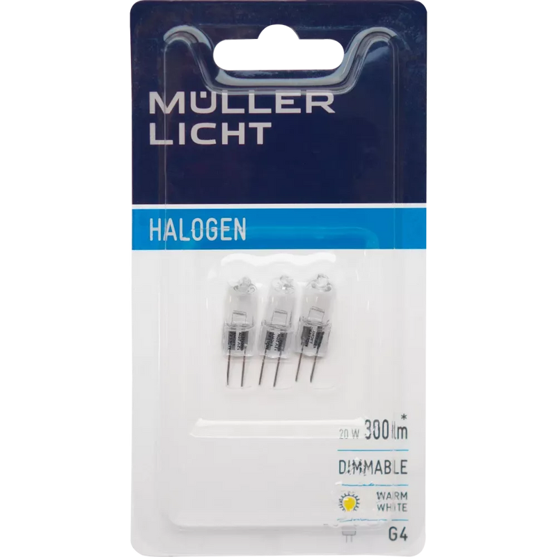 Müller Licht HAL pin base l. G4 20W 12V 375lm, 3 stuks.