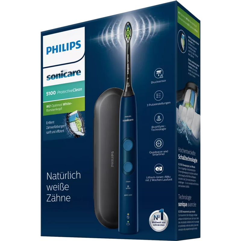 Philips Sonic elektrische tandenborstel 5100 Protective Clean blauw incl. reisetui, 1 stuk