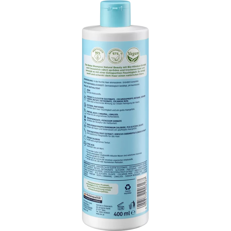 Balea Shampoo Natural Beauty Biologisch Hibiscusextract en kokosmelk, 400 ml