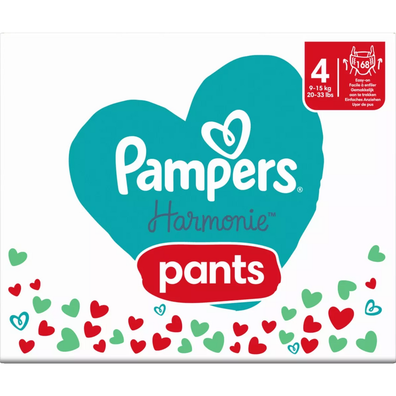 Pampers Babybroek Harmonie maat 4 Maxi (9-15 kg), maandelijkse doos, 168 stuks.