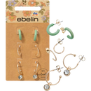 ebelin Creool combinatie goud-look met groene creolen, 6 stuks.