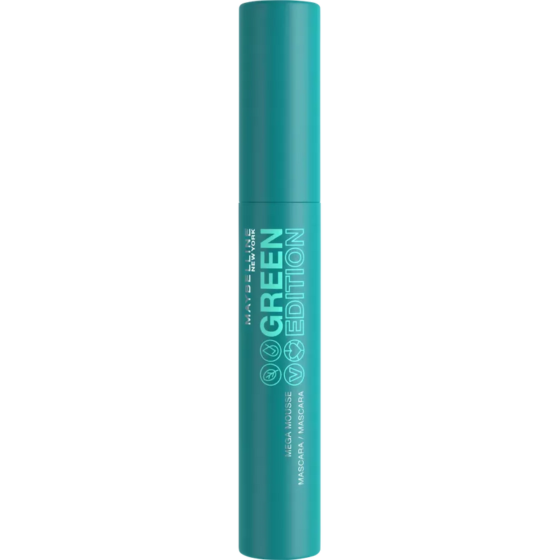 Maybelline New York Mascara Green Edition Mega Mousse 001 Blackest Black, 9 ml